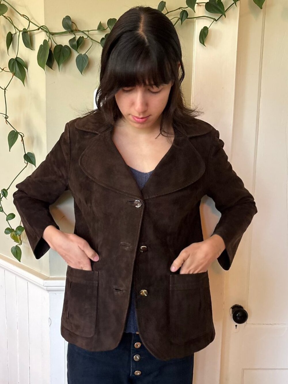 Vintage Italian Brown Suede Leather Retro Jacket 70s Blazer